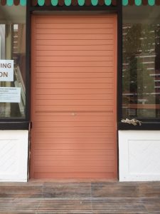 Replaced Existing Glass Swing Door with New Set of Manual Aluminium Roller Shutter with Powder Coating (Beige Red) for Spanish Restaurant